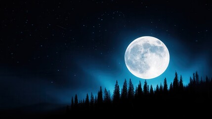 Full moon illuminating starry night sky
