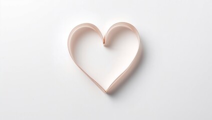 Minimal romantic ribbon forming a heart shape isolated on white background. Elegant soft curves with copy space for love, wedding, Valentine design and modern branding.