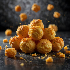 Crunchy cheese puffs piled high, perfect for snacking and sharing