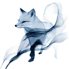 Obraz premium An artistic abstract illustration of a fox, created using the airbrush technique with a smoke and translucent flow effect. 