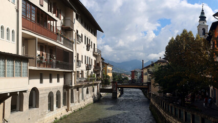 River in the centre of Italian town Trento