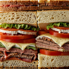 Savory club sandwich stacked high with fresh ingredients and beef