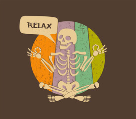 Retro Relaxing Yoga Skeleton Illustration