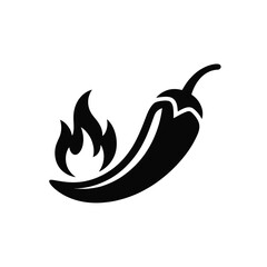 a black silhouette of a chili pepper with flames