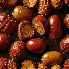 Delicious currywurst with beef sausage in savory sauce