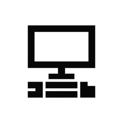 a black and white icon of a computer monitor and tower