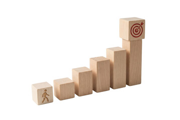 Wooden Blocks Displaying Growth Progress With Target Marker Symbolizing Success on Transparent Background