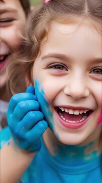 Colorful Holi Festival Celebration of Childrens Playing Gulaal