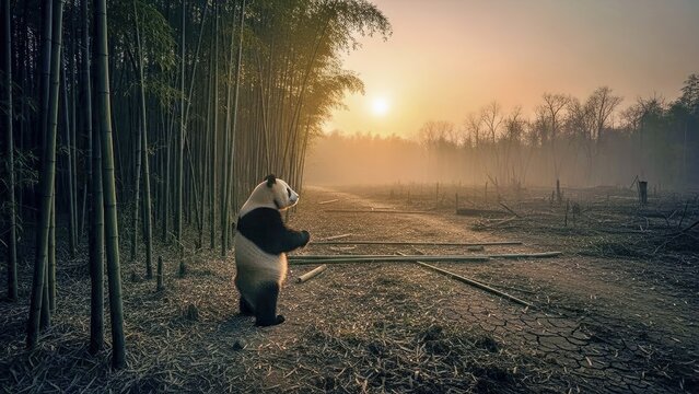 Giant Panda Near Forest Edge Showing Environmental Pressure China