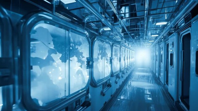 Inside a futuristic sterile cryogenic facility