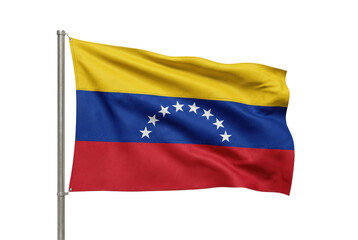 Venezuelan National Flag Waving Gracefully with Vibrant Colors and Eight White Stars on Transparent Background