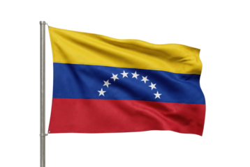 Venezuelan National Flag Waving Gracefully with Vibrant Colors and Eight White Stars on Transparent Background