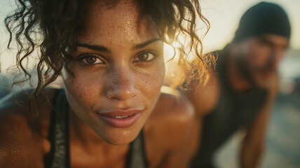 Empowering training session with a dedicated personal trainer at sunset