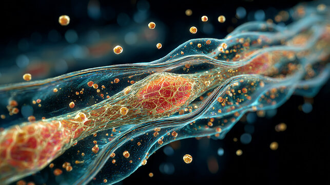 Photorealistic microscope biology view of cells in the human body
