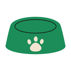 Dog food bowl. Cartoon doggy or cat dish for meal, domestic animal feeding plate, dogs and kitten food supply. Vector isolated illustration