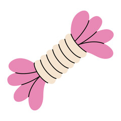 Dog rope toy. Cartoon flat string knot for puppy game and training, colorful funny canine accessory element for domestic animals. Vector isolated illustration