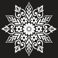 Symmetrical Floral Mandala Vector Stencil for Wall Art and Canvas