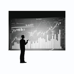 actuary silhouette vector illustration Businessman analyzing financial data on large screen display