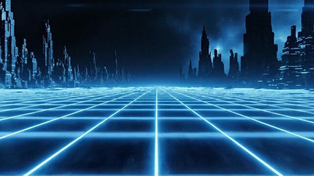 Futuristic Gridscape: An immersive panorama of a digital landscape unfolds, its vast expanse defined by a glowing grid, leading the eye towards a distant, enigmatic horizon.