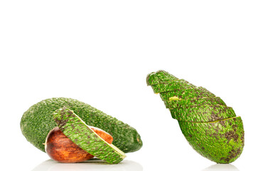 Ripe avocado isolated on white background, close-up.
