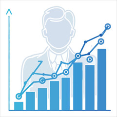 actuary  vector illustration Business growth chart with upward trend and professional silhouette