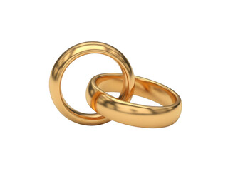 Gold wedding rings, isolated on transparent background