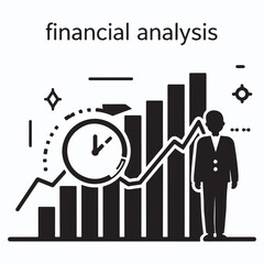 actuary silhouette vector illustration Businessman analyzing financial growth with clock and graph