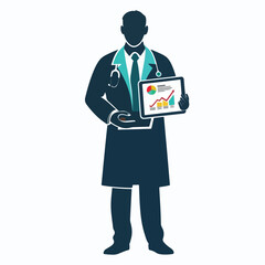 actuary  vector illustration Doctor presenting medical data on tablet in modern style