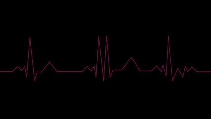 A single continuous line graph depicting a heart rate monitor electrocardiogram waveform in a vibrant magenta color against a stark black background representing a medical or health-related concept - Powered by Adobe