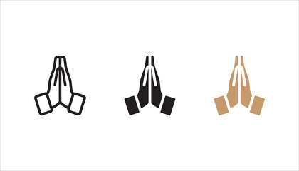 Hands folded in prayer line icon set,  Editable stroke Outline hands folded in prayer vector icon for web design isolated on white background