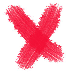 Red Brush Stroke Cross Mark X Symbol Isolated on White Background
