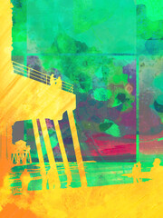 Abstract landscape of pier at night