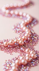Elegant arrangement of delicate beads and shimmering pink pearls, creating a luxurious and romantic texture perfect for wedding themes or anniversaries, white, rose, pastel