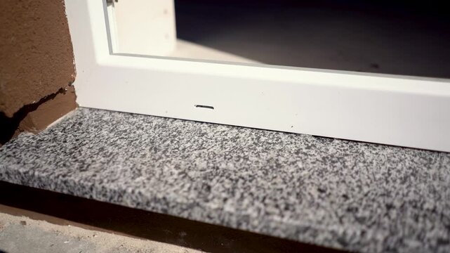 Interior Of The Unfinished Building. marble window sill