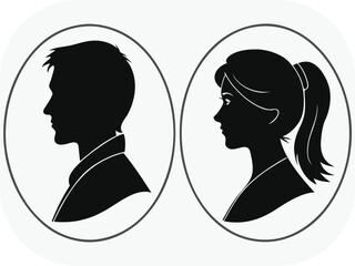 Male and Female Silhouette Icons in Oval Frames profile