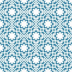 Fototapeta premium Abstract blue seamless repeat pattern flat style Ornament geometric squares design 