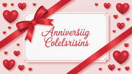 "Anniversary Gift Card Design with Hearts and Ribbon | Valentine's Day Celebration"