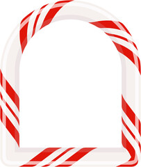 Blank Christmas candy cane frame, striped wreath border isolated illustration. PNG.
