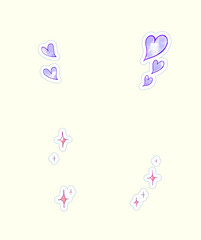 ハートマーク　キラキラ　水彩風　シール風　紫色