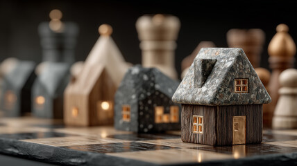 Concept of mortgage planning and housing market game: chess strategy for getting the best credit terms and buying your own home