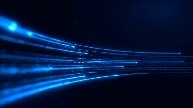 Blue glowing light streaks on dark background.
