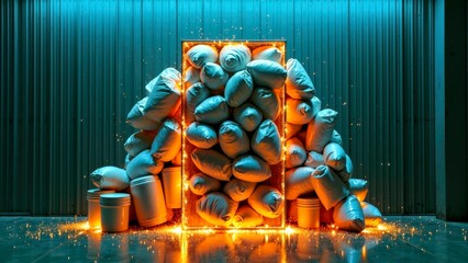 Orange Light Industrial Package Stacking Room