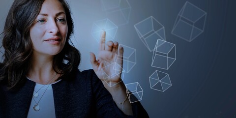 Senior businesswoman pointing on invisible screen