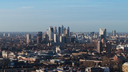 London cityscape view with numerous skyscrapers forming its prominent and modern skyline