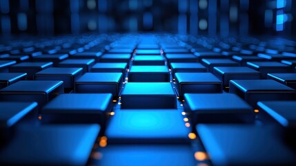 Blue grid with glowing spots & blurry backdrop