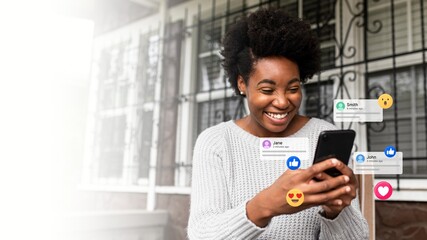 African American woman texting on a smartphone