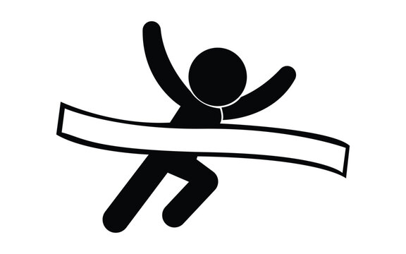 Finish line victory icon runner breaking ribbon success achievement silhouette