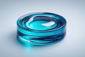 Blue Glass Circular Object with Smooth Surface and Reflective Finish on Light Gray Background