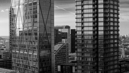 London skyscrapers contrasting against the cityscape, symbolizing urban development and finance