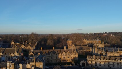 Aerial view showcasing Magdalen College architecture and Oxford cityscape